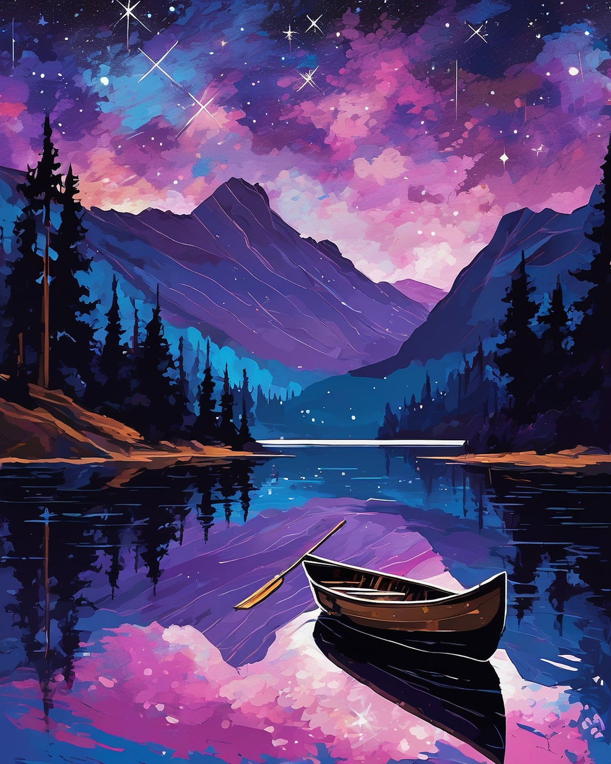 Moonlit Lake and Galaxy paint by numbers kit by Artistry By Numbers