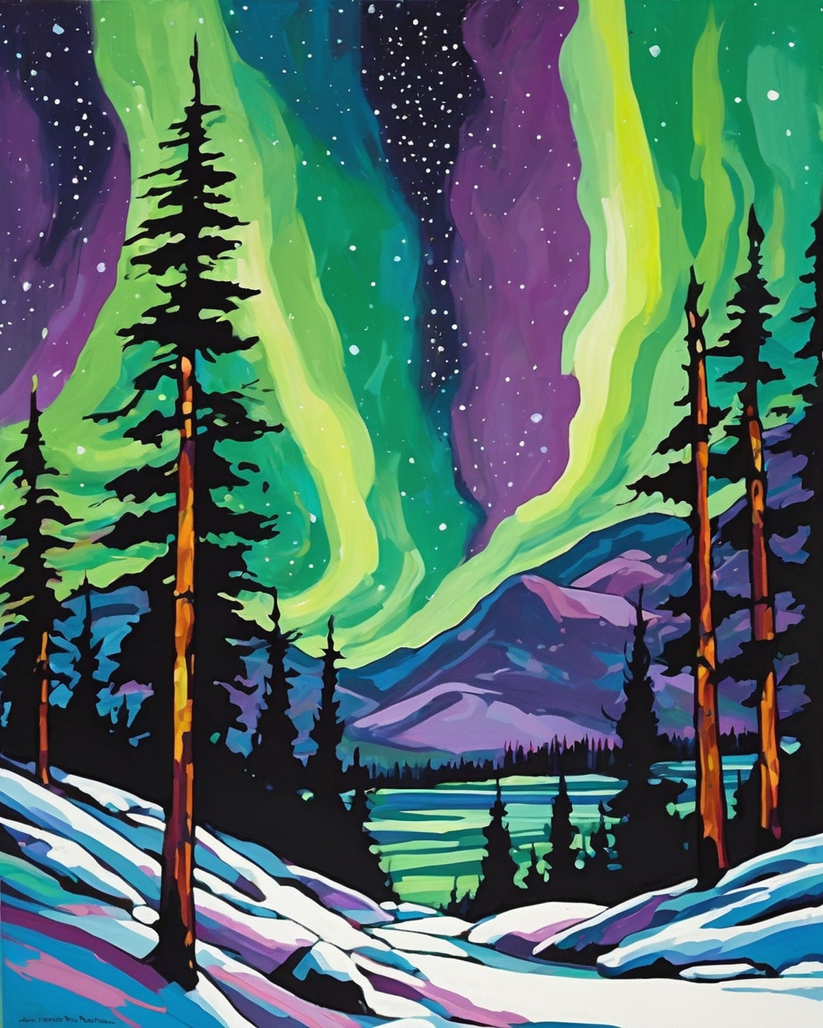 Northern Lights over the Pines paint by numbers kit by Artistry By Numbers