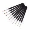 Ten black-handled liner brushes fanned out, sizes 000 to 7