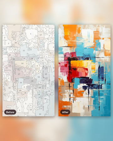 Abstract Expressionism paint by numbers kit, before and after