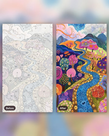 Abstract Fields paint by numbers kit, before and after