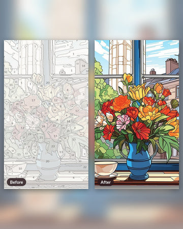 Aromatic View paint by numbers kit, before and after