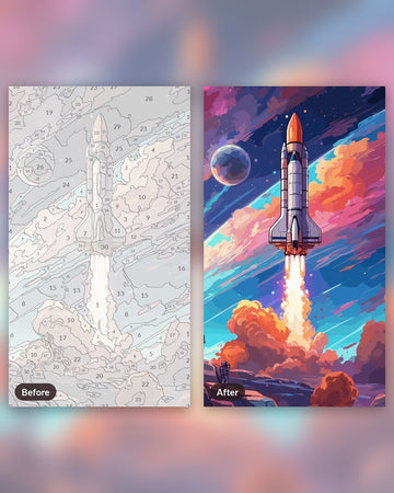 Astral Adventure paint by numbers kit, before and after