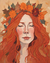Autumn Muse paint by numbers kit, woman with a crown of autumn flowers
