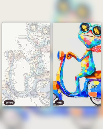 Beautiful Frog paint by numbers kit, before and after