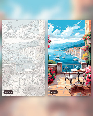 Blue Sky Harbor paint by numbers kit, before and after