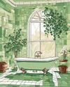 Clawfoot Tub and Eucalyptus paint by numbers kit, white clawfoot bathtub with eucalyptus in a vase