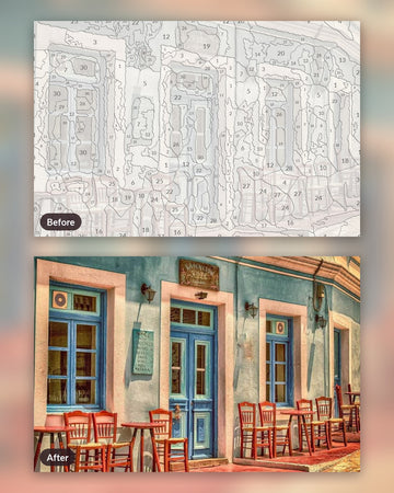 Coffee Shop paint by numbers kit, before and after