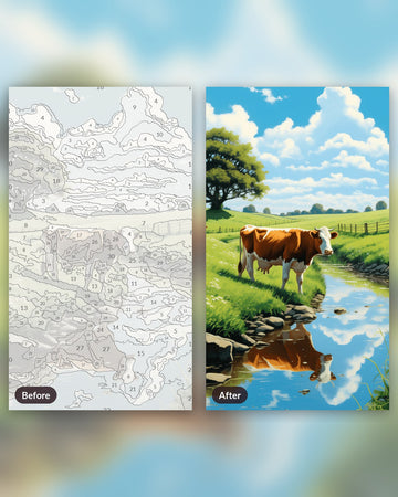 Country Dreams paint by numbers kit, before and after