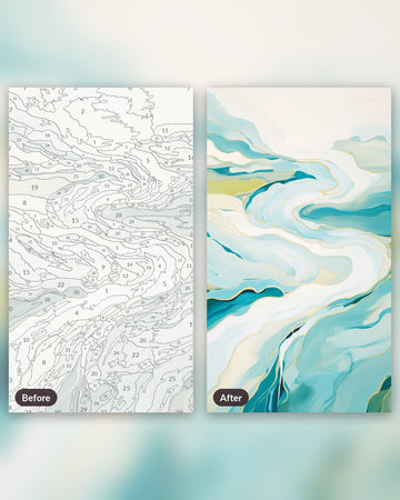 Curved Waters paint by numbers kit, before and after