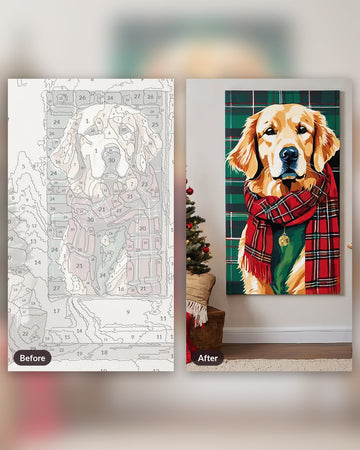 Custom Pet Portrait Paint by Numbers - From Your Photo paint by numbers kit, before and after