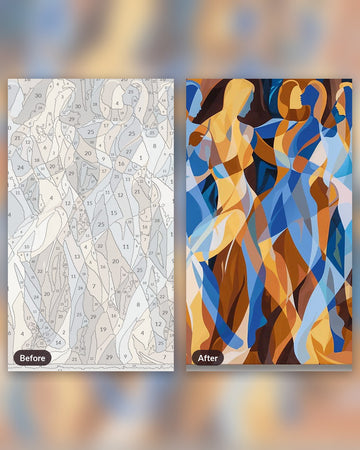Ethereal Dance paint by numbers kit, before and after