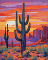 Desert Cactus Sunset paint by numbers kit, saguaro cacti in the desert at sunset