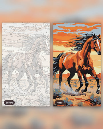 Desert Gallop Painting by Numbers Kit paint by numbers kit, before and after