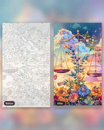 Divine Libra paint by numbers kit, before and after