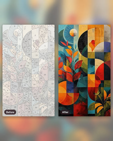 Echoes of Imagination paint by numbers kit, before and after