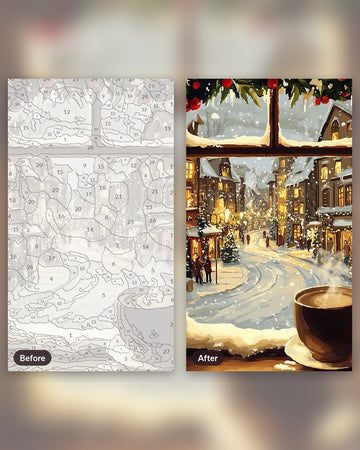 Merry Spectacle paint by numbers kit, before and after