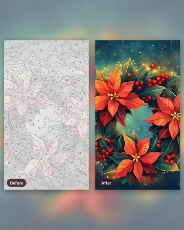 Floral Bird Nest paint by numbers kit, before and after