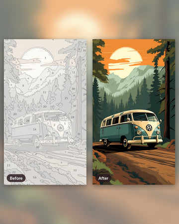 Forest Retreat paint by numbers kit, before and after
