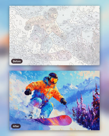 Frozen Frenzy paint by numbers kit, before and after