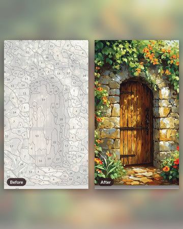 The Verdant Home paint by numbers kit, before and after