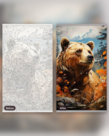 Golden Sentinel paint by numbers kit, before and after