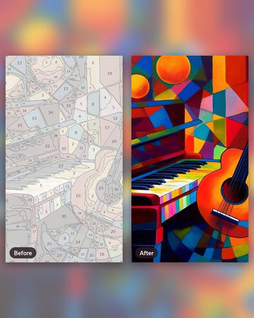 Guitar and Piano paint by numbers kit, before and after