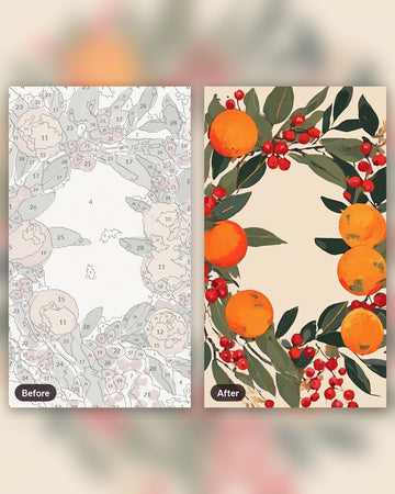 Harvest Wreath paint by numbers kit, before and after