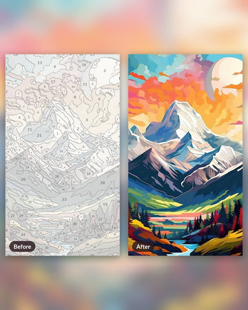 Highland Panorama paint by numbers kit, before and after