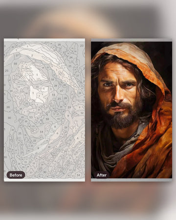 Holy Protector paint by numbers kit, before and after
