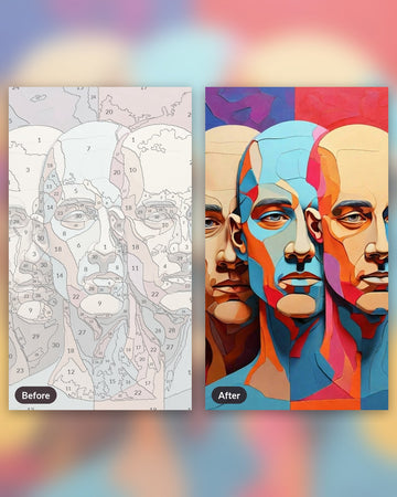Illustrated Men paint by numbers kit, before and after