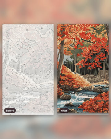 The Last Leaves paint by numbers kit, before and after