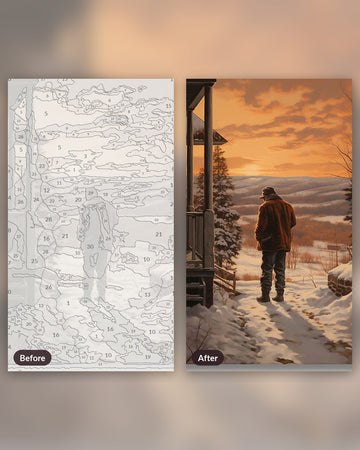 Late Winter paint by numbers kit, before and after