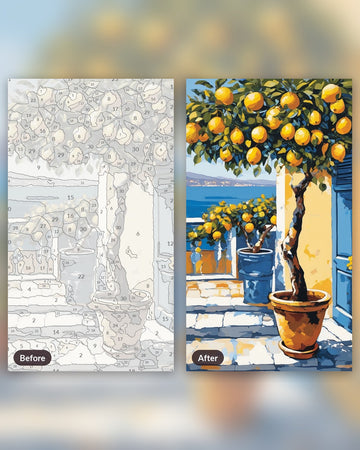 Lemon Tree Terrace paint by numbers kit, before and after