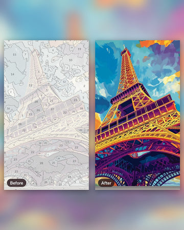 Lively Paris paint by numbers kit, before and after