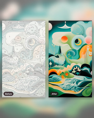 Lush Abstract paint by numbers kit, before and after
