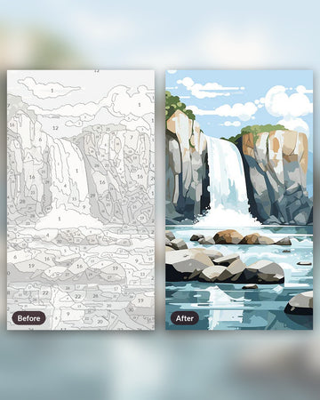 Magnificent Fall paint by numbers kit, before and after