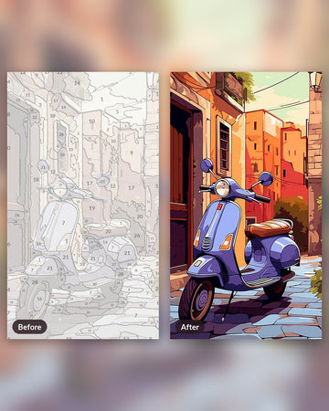 Mediterranean Bliss paint by numbers kit, before and after