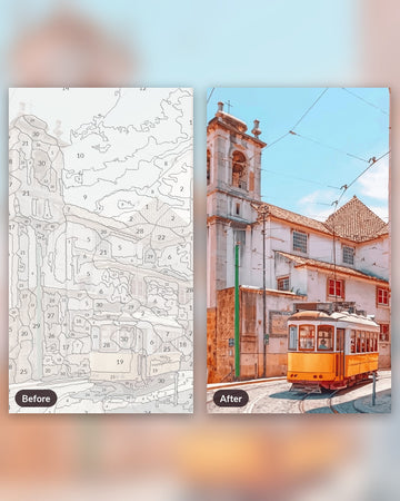 Metro in Lisbon paint by numbers kit, before and after