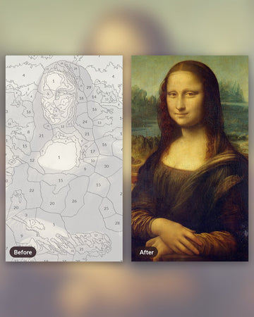 Mona Lisa after Leonardo da Vinci Paint by Numbers Kit paint by numbers kit, before and after