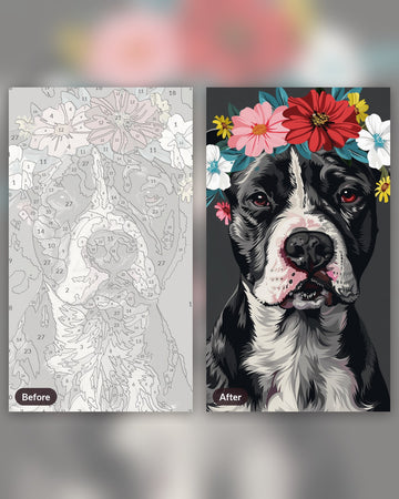 Noble Pitbull paint by numbers kit, before and after