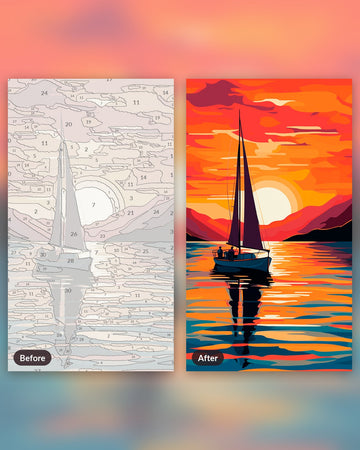 Ocean Glow paint by numbers kit, before and after