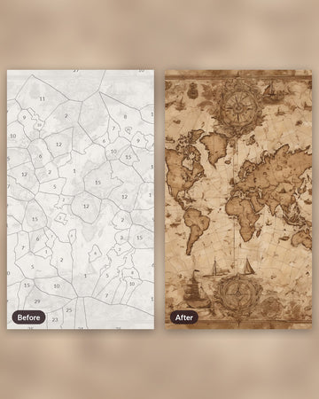 Old World Map Painting by Numbers Kit paint by numbers kit, before and after