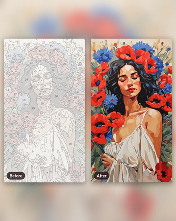 Poppy Dreamer paint by numbers kit, before and after