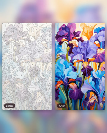 Purple View paint by numbers kit, before and after