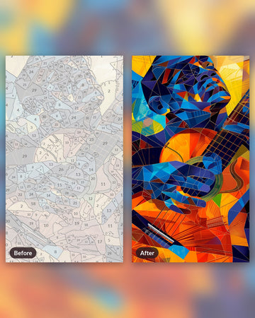 Rhythmic Domain paint by numbers kit, before and after