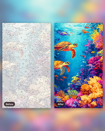 Serene Ocean Alcove paint by numbers kit, before and after