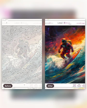 Stellar Skater paint by numbers kit, before and after
