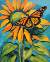 Sunflower and Monarch paint by numbers kit, large sunflower with an orange monarch butterfly