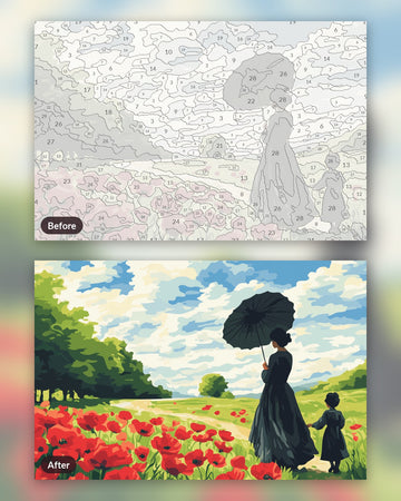 The Duchess Picnic paint by numbers kit, before and after